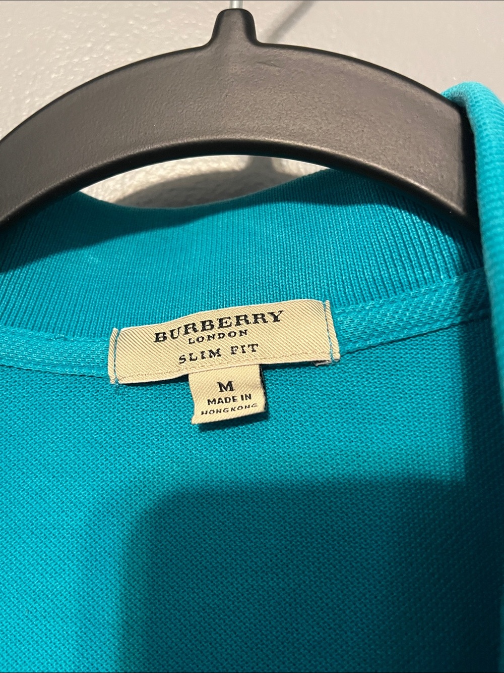 Burberry Teal Men's Polo with Signature Check Trim - Picture 2 of 5